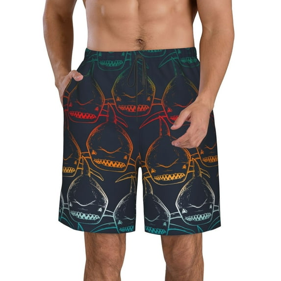 Goofa Cartoon Sharks Printed Mens Swim Trunks Summer Quick Dry Short Beach Swimwear Bathing Suits-