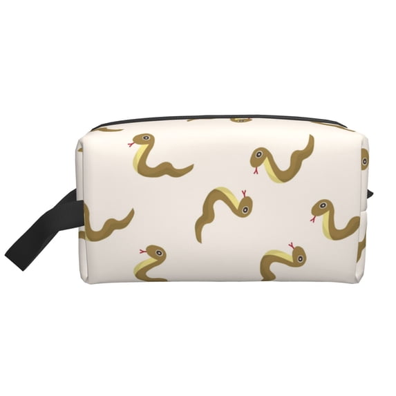 Goofa Cartoon Snake Printed Toiletry Bag with Handle,Large Capacity Travel Makeup Cosmetic Bag for Women, Carry on Airport Airline Compliant Bag