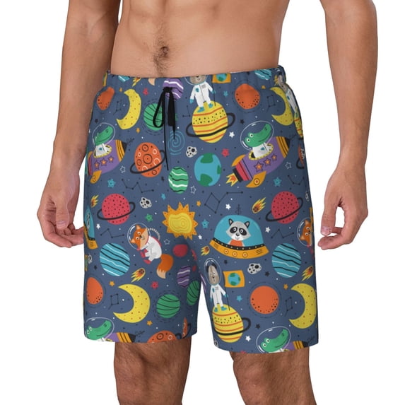 Goofa Cartoon Space Printed Men's Swim Trunks Board Shorts Quick Dry Mens Swimming Trunks with Compression Liner,Breathable Fit Hawaii Beach Shorts-3X-Large