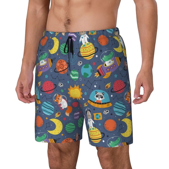 Goofa Cartoon Space Printed Men's Swim Trunks Board Shorts Quick Dry Mens Swimming Trunks with Compression Liner,Breathable Fit Hawaii Beach Shorts-Medium