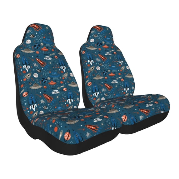 Goofa Cartoon Space1 Printed Car Seat Covers, Automotive Seat Covers for Cars Trucks and SUVs, Quick Setup Universal Fit Elastic Seat Covers-2 PCS