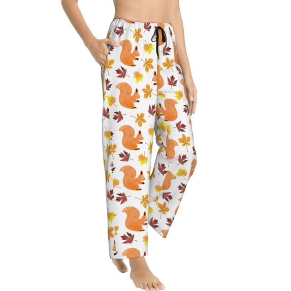 Goofa Cartoon Squirrel Printed Soft Pajama Pants for Women, Wide Leg Comfy Casual Lounge Yoga Pants-