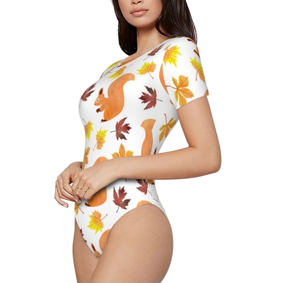 Goofa Cartoon Squirrel Printed Women Rash Guard Short Sleeve,Tummy control Swimsuit Surfing Swimsuit Bathing Suit One Piece Swimsuit UPF 50-