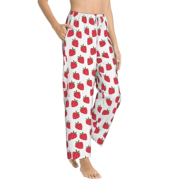 Goofa Cartoon Strawberry Printed Soft Pajama Pants for Women, Wide Leg Comfy Casual Lounge Yoga Pants-Large