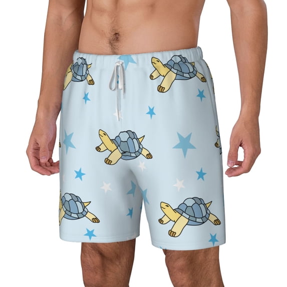 Goofa Cartoon Turtle Printed Men's Swim Trunks Board Shorts Quick Dry Mens Swimming Trunks with Compression Liner,Breathable Fit Hawaii Beach Shorts-Medium