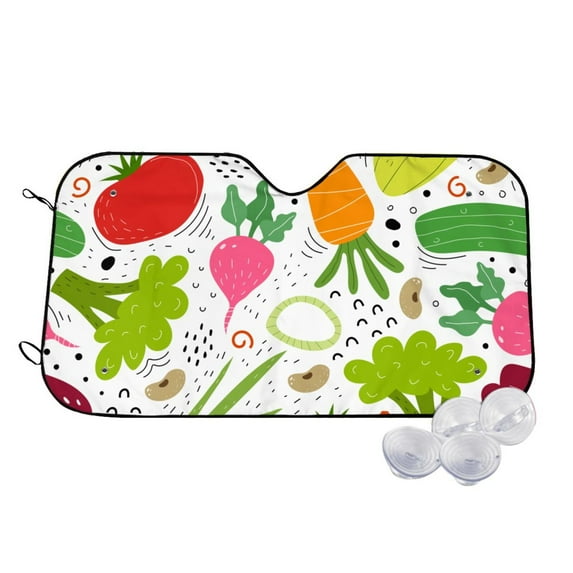 Goofa Cartoon Vegetables Printed Car Windshield Sunshade,Foldable Reflective Sun Visor,UV Protection Heat Blocker Sunshade,Car Cooling Accessory-Small