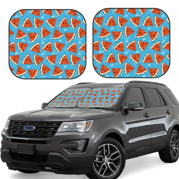 Goofa Cartoon Watermelon Pattern 2 Piece Car Windshield Sun Shade Foldable | Front Windshield Shade for Sun, Heat and UV Rays | Sunshade for Car Front Window-Medium