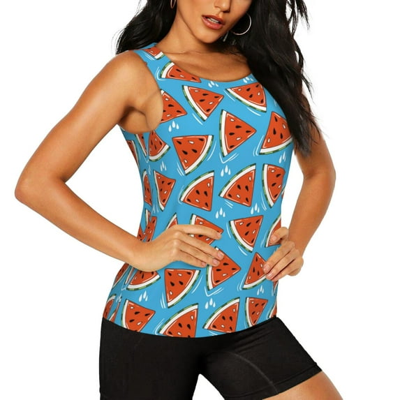 Goofa Cartoon Watermelon Printed Womens Workout Tops for Women Sleeveless Yoga Shirts Athletic Running Tank Tops Sleeveless Gym Clothes Workout Apparel-