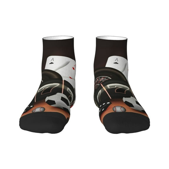 Goofa Casino And Sports Pattern Non Slip Socks with Grips for Elderly, Crew Socks Yoga Hospital Socks Cushioned Sole Gripper Socks for Men Women