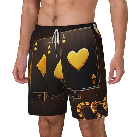 Goofa Casino Playing Cards Printed Men's Swim Trunks Board Shorts Quick Dry Mens Swimming Trunks with Compression Liner,Breathable Fit Hawaii Beach Shorts-Small