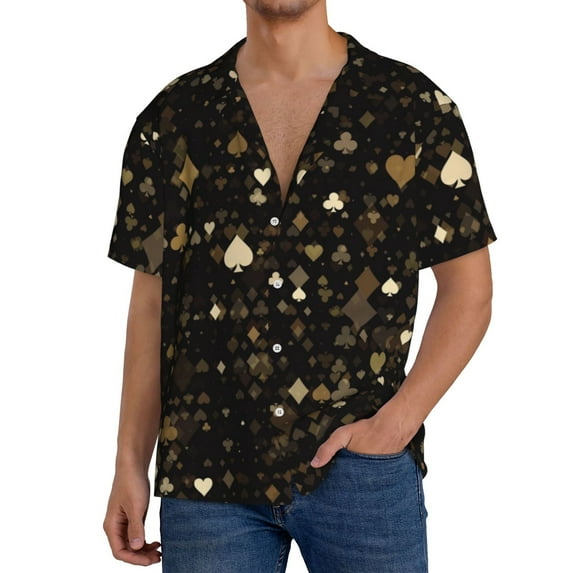 Goofa Casino Printed Men's Casual Short-sleeved Shirt,Lightweight Breathable Button-down,Summer Casual men's top,Versatile Fashion shirt-Large