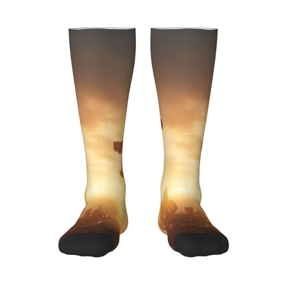 Goofa Castle Cool Fire Dragon Pattern Adult Stockings, Color-Block Knee High Socks, Comfortable and Breathable, Soft and Stretchable, Sports, and Decoration