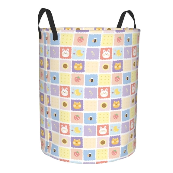 Goofa Cat And Rabbit Printed Circular Hamper,Laundry Basket with Handles,Storage Baskets Foldable,Large Capacity Laundry Hamper-