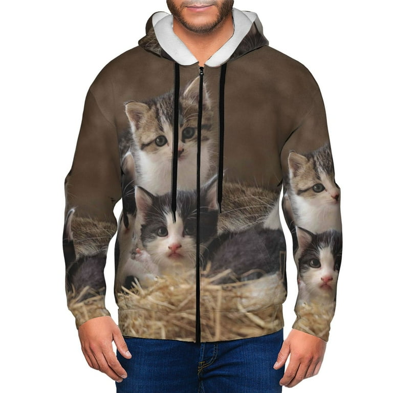 Goofa Cat Family Pattern Mens Full zip Hoodie Zip up Pullover Hooded Sweatshirt Kangaroo Pocket Hoodie Ideal for Daily Wear Travel and