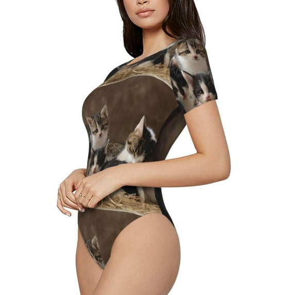 Goofa Cat Family Printed Women Rash Guard Short Sleeve,Tummy control Swimsuit Surfing Swimsuit Bathing Suit One Piece Swimsuit UPF 50-X-Large