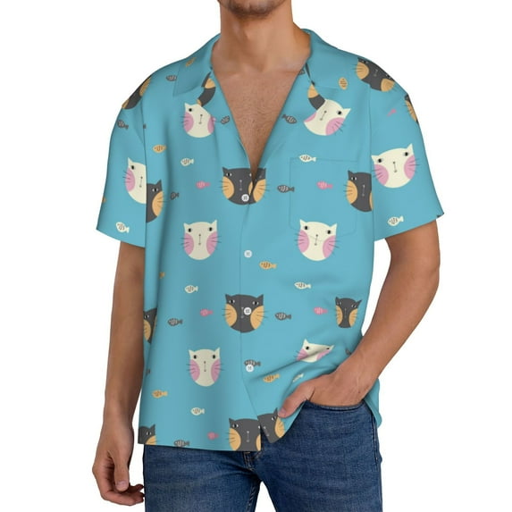 Goofa Cat Fish Printed Men's Casual Short-sleeved Shirt,Lightweight Breathable Button-down,Summer Casual men's top,Versatile Fashion shirt-XX-Large