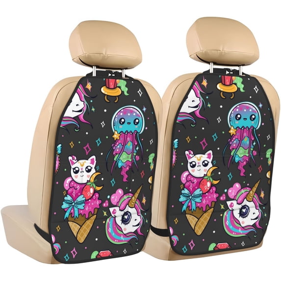 Goofa Cat Icecream Pattern Car Back Seat Protector for Kids (2 Pack) ,Anti-kick Storage Mat for Car Seats,Shields from Footprints