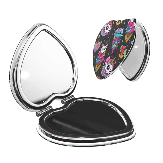 Goofa Cat Icecream Pattern Pocket Mirror, Portable Makeup Mirror,Travel Makeup Mirror,Dual-Sided Compact Mirror,Gift Makeup Mirror-Heart Shape