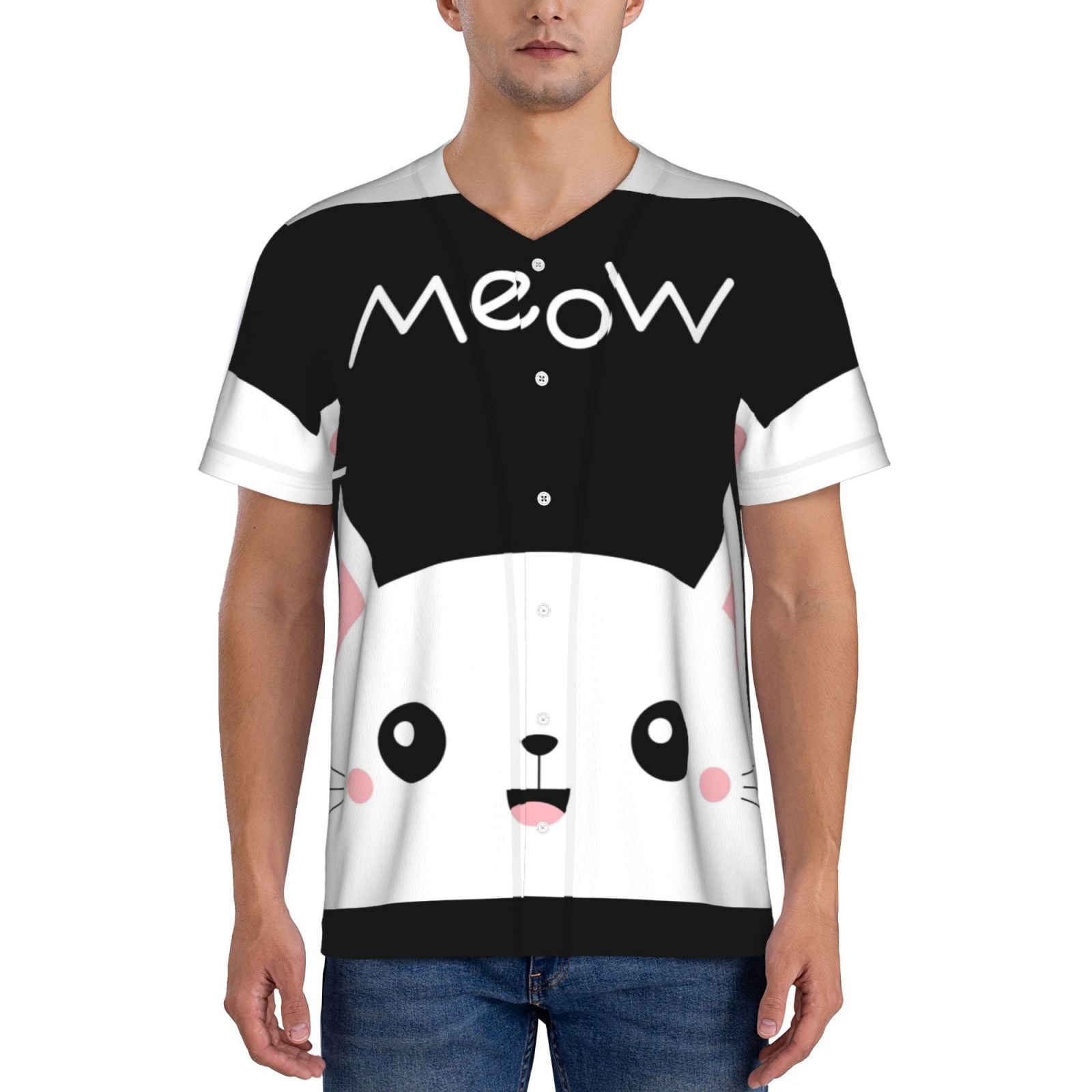Meow Meow Cat Print Men's Golf Shirts main image 1