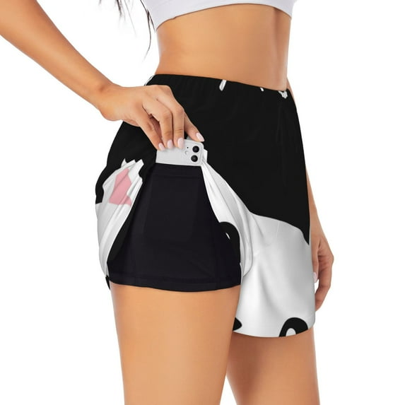 Goofa Cat Meow Printed Women 2 in 1 Running Shorts,Quick Dry Athletic Workout Shorts,High Waisted Athletic Shorts with Liner Pockets-Medium