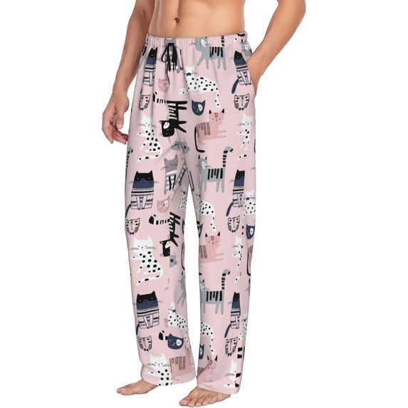 Goofa Cat Printed Soft Pajama Pants for Men, Wide Leg Comfy Casual Lounge Yoga Pants-Large