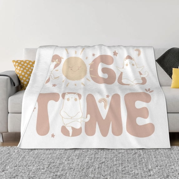 Goofa Cat Yoga Time Pattern Fleece Throw Blanket for Couch, Soft Checkered Flannel Blanket for Sofa, Warm Cozy Decorative Blanket Fall Decor Gift-80"x60"