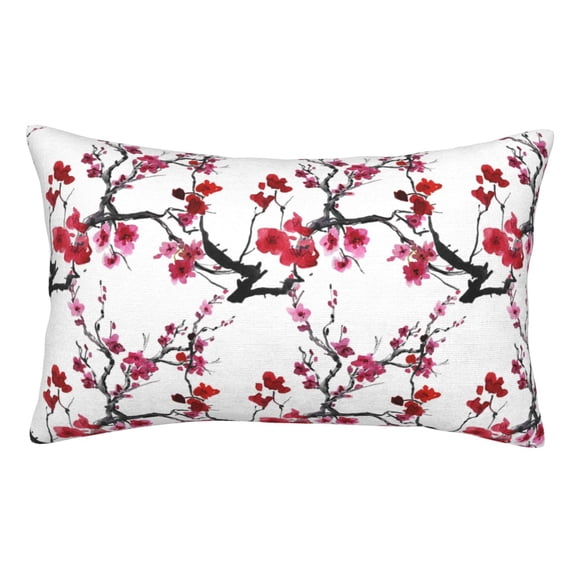 Goofa Cherry Blossoms Print Plush Throw Pillow Case, Soft Velvet with Hidden Zipper, Decorative Cushion Cover for Sofa, Bed, Car, and Home Décor-14"x20"