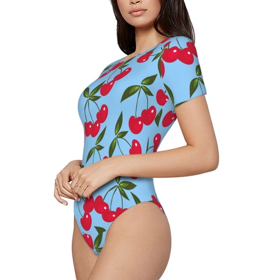 Goofa Cherry Printed Women Rash Guard Short Sleeve,Tummy control Swimsuit Surfing Swimsuit Bathing Suit One Piece Swimsuit UPF 50-XX-Large