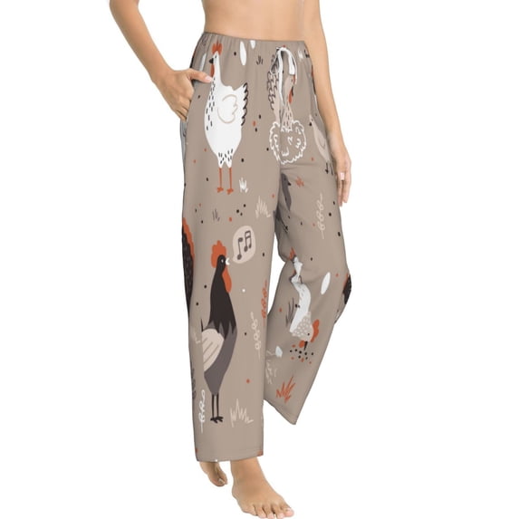 Goofa Chicken Printed Soft Pajama Pants for Women, Wide Leg Comfy Casual Lounge Yoga Pants-X-Large