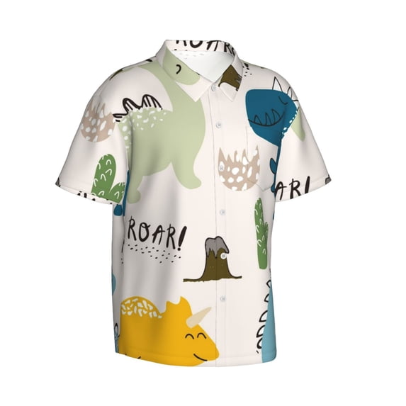 Goofa Childish Dinosaur Hawaiian Shirt for Men, Unisex Summer Beach Casual Short Sleeve Button Down Shirts,Aloha Tropical Floral print shirt-Small