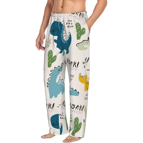 Goofa Childish Dinosaur Printed Soft Pajama Pants for Men, Wide Leg Comfy Casual Lounge Yoga Pants-Small