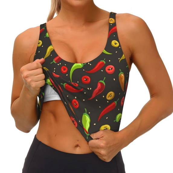 Goofa Chili2 Printed Sports Bras for Women, High Impact Running Bra Workout Crop Tank Tops Longline Sports Bra Push up-Large