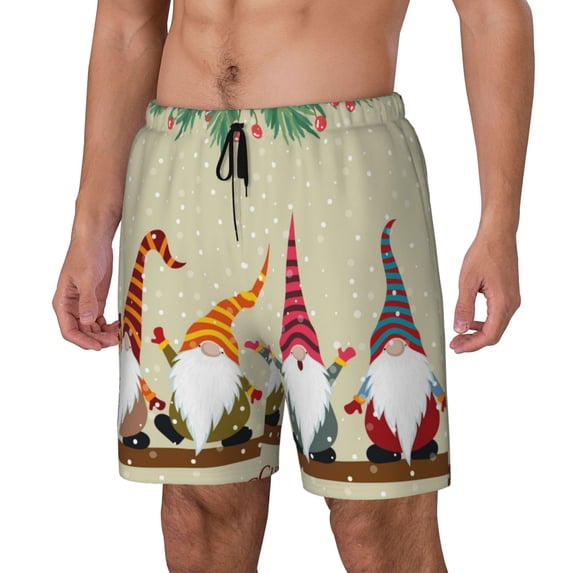 Goofa Christmas Card With Gnomes Printed Men's Swim Trunks Board Shorts Quick Dry Mens Swimming Trunks with Compression Liner,Breathable Fit Hawaii Beach Shorts-Medium