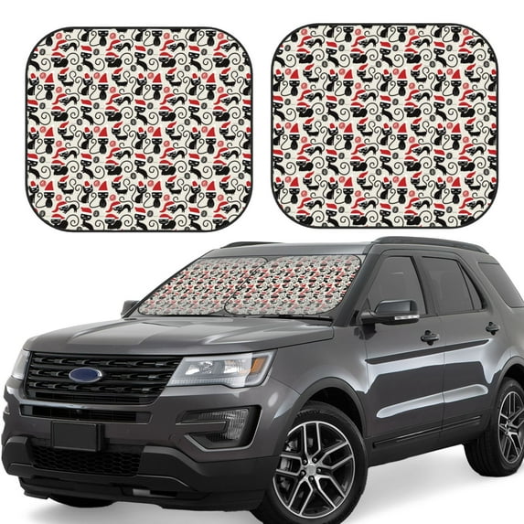 Goofa Christmas Cat Pattern 2 Piece Car Windshield Sun Shade Foldable | Front Windshield Shade for Sun, Heat and UV Rays | Sunshade for Car Front Window-Small