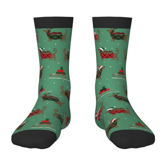 Goofa Christmas Dachshund Pattern Children's Crew Socks, Kids' Daily Wear and Sports Socks, Breathable Socks, Sports Socks, Moisture-Wicking Socks for Children