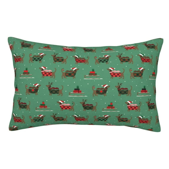Goofa Christmas Dachshund Print Plush Throw Pillow Case, Soft Velvet with Hidden Zipper, Decorative Cushion Cover for Sofa, Bed, Car, and Home Décor-14"x20"