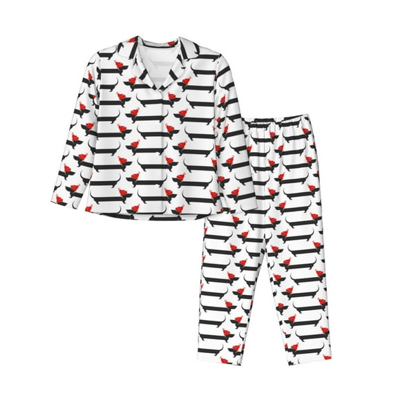 Goofa Christmas Dachshund Printed Women’s 2 Piece Pajama Set Super,Pajamas Women's Long Sleeve Sleepwear Soft Button Down Loungewear Pjs Lounge Set Nightwear-