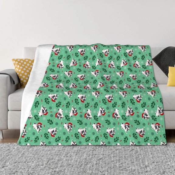 Goofa Christmas French Bulldog Pattern Fleece Throw Blanket for Couch, Soft Checkered Flannel Blanket for Sofa, Warm Cozy Decorative Blanket Fall Decor Gift-40"x30"