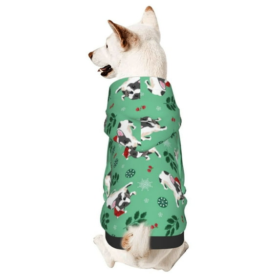Goofa Christmas French Bulldog Pattern Small Dog Sweater Hoodies Pet Grey Hooded Soft Fleece Sweatshirts with Pocket Fall Winter Puppy Cat Sweaters Warm Clothes-Large