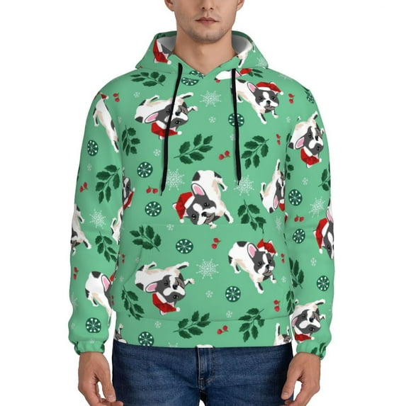Goofa Christmas French Bulldog for Men's Hooded Sweatshirt - Lightweight Pullover Hoodie with Kangaroo Pocket, Perfect for Everyday Wear-Medium