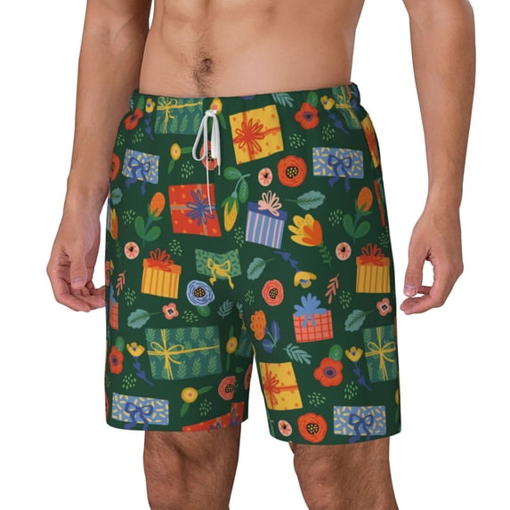 Goofa Christmas Gift Printed Men's Swim Trunks Board Shorts Quick Dry Mens Swimming Trunks with Compression Liner,Breathable Fit Hawaii Beach Shorts-Medium