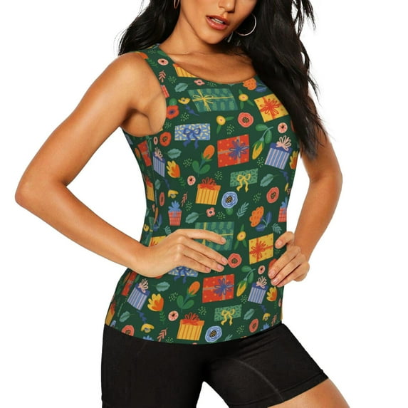 Goofa Christmas Gift Printed Womens Workout Tops for Women Sleeveless Yoga Shirts Athletic Running Tank Tops Sleeveless Gym Clothes Workout Apparel-XX-Large