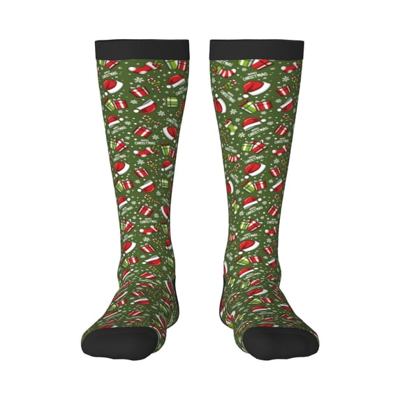 Goofa Christmas Hat sock Pattern Adult Stockings, Color-Block Knee High Socks, Comfortable and Breathable, Soft and Stretchable, Sports, and Decoration