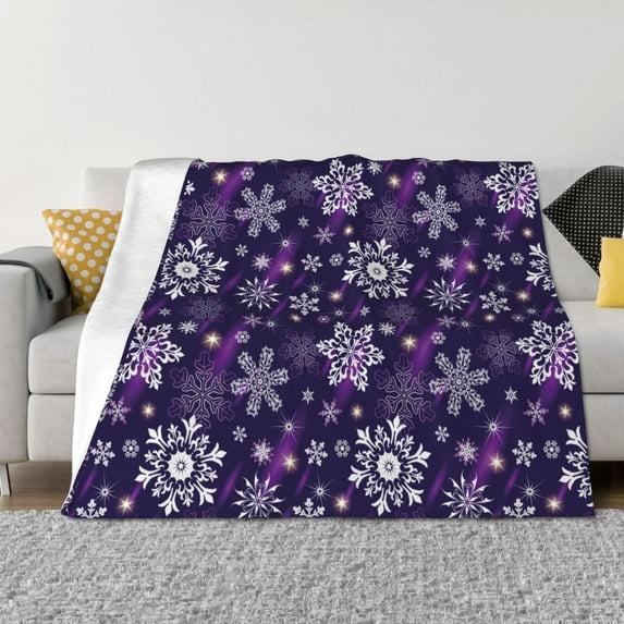 Goofa Christmas Purple Snowflakes Pattern Fleece Throw Blanket for Couch, Soft Checkered Flannel Blanket for Sofa, Warm Cozy Decorative Blanket Fall Decor Gift-