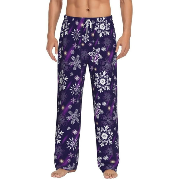 Goofa Christmas Purple Snowflakes Pattern Printed Soft Pajama Pants for Men, Wide Leg Comfy Casual Lounge Yoga Pants-X-Large