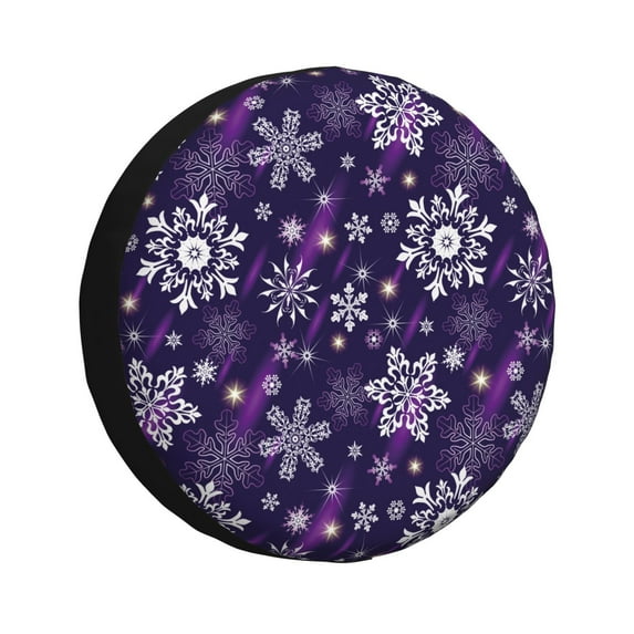 Goofa Christmas Purple Snowflakes Pattern Universal Tire Cover for Jeep, SUV, Truck, and Trailer – Waterproof, UV-Resistant,Easy to Install, Fits 14"-17" Tires-15 inch