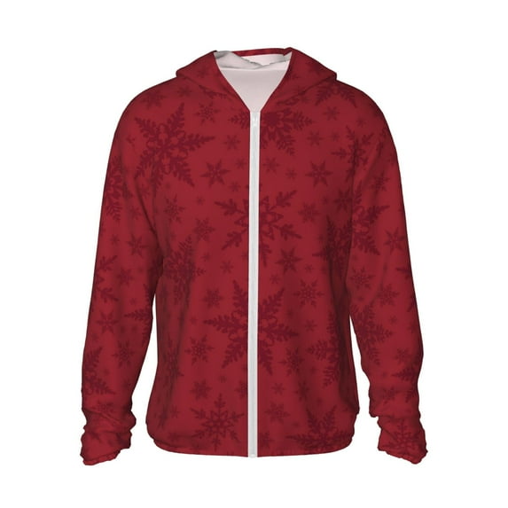 Goofa Christmas Red Snowflakes Printed Women's UPF 50+ Sun Protection Hoodie Jacket Lightweight Long Sleeve Sun Shirt for Women with Pocket Hiking Outdoor-Large