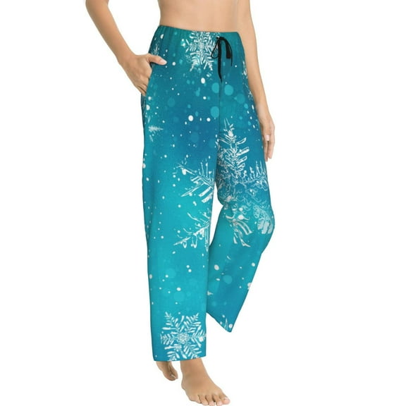 Goofa Christmas Snow Printed Soft Pajama Pants for Women, Wide Leg Comfy Casual Lounge Yoga Pants-Large