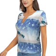 thumbnail image 1 of Goofa Christmas Snowman In The Snow Pattern Womens Deep V Neck Low Cut Tops Casual Summer Short Sleeve Ribbed Knit T-Shirts-Small, 1 of 5