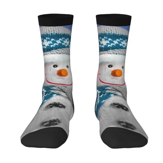 Goofa Christmas Snowman In The Snow Printed Men's Crew Socks, Soft Durable Breathable Moisture-Wicking with Odor Control Cotton socks
